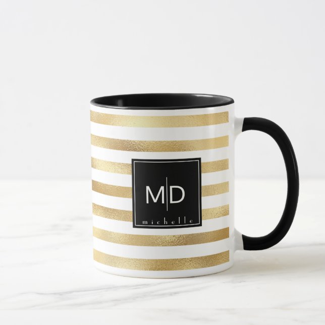 Caneca Dourado Stripes Monograma Personalizado (Direita)