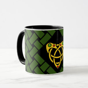 Caneca Dourado/verde/bandas pretas/weave, nó celta do