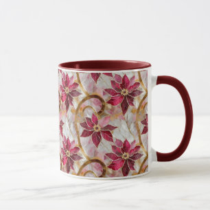 Caneca Dourados Swirls Borgonha Rosa Poinsettias de Natal