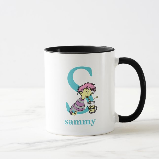 Caneca Dr. Seuss ABC: Carta S - Azul | Adicione seu nome (Direita)