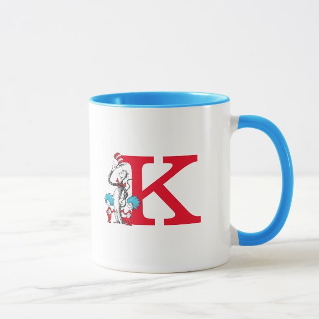 Caneca Dr. Seuss Cat no Chapéu, Coisa Um Monograma K (Direita)
