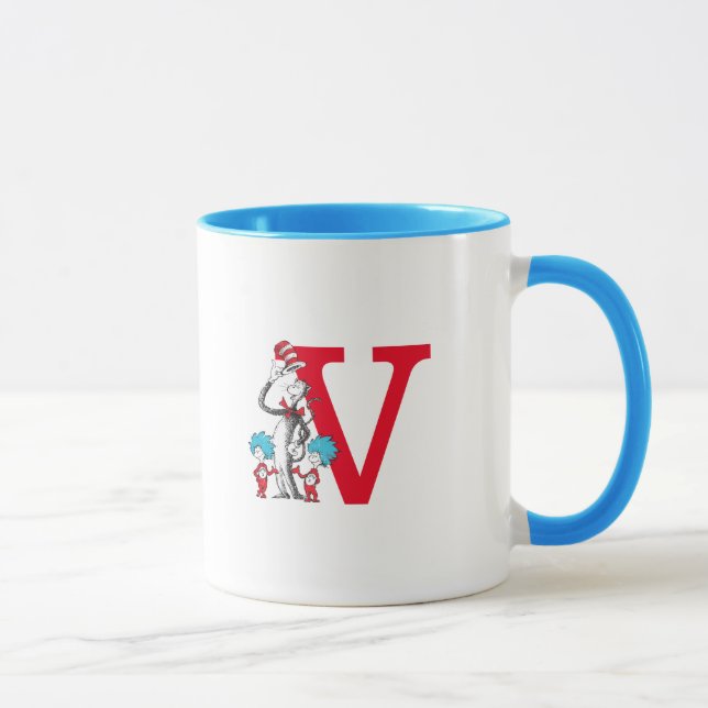 Caneca Dr. Seuss Cat no Chapéu, Coisa Um Monograma V (Direita)