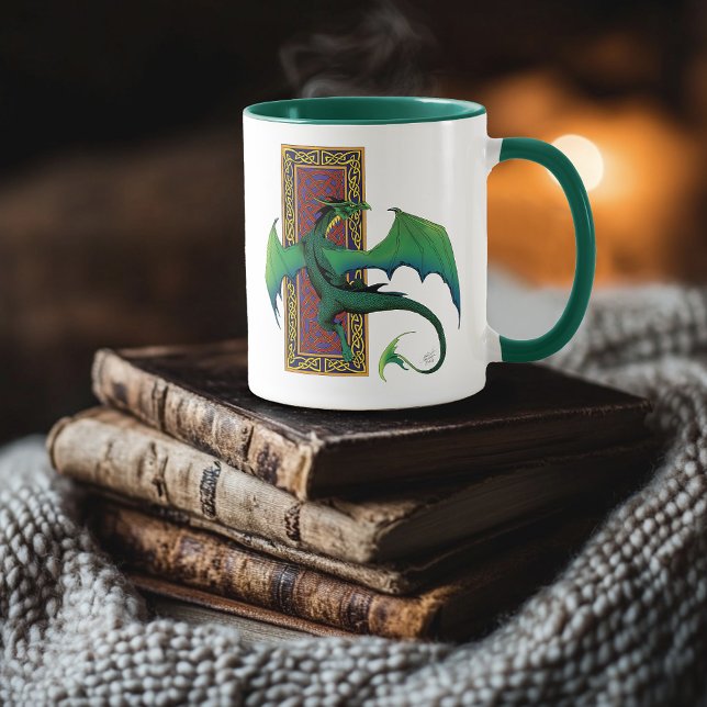 Caneca Dragão Celta Verde Trabalho de Nó Fantasia Roxa (Criador carregado)