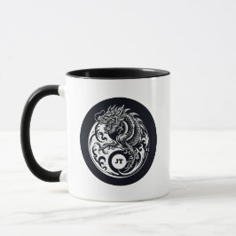 Caneca Dragão Chinês em Preto e Branco Personalizado