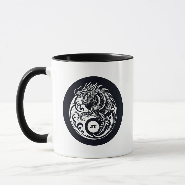 Caneca Dragão Chinês em Preto e Branco Personalizado (Esquerda)