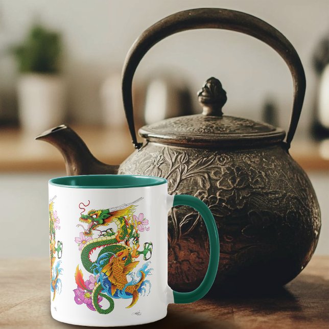 Caneca Dragão Chinês Verde Koi (Criador carregado)