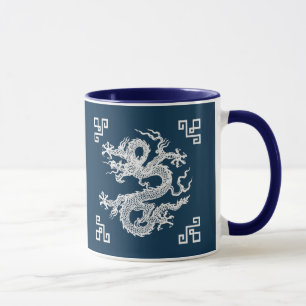 Caneca Dragão Chinês Vintage em Branco