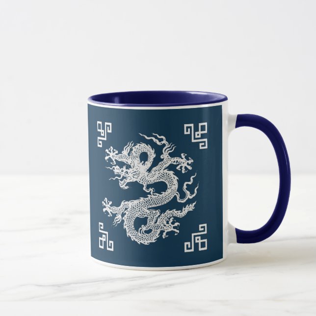 Caneca Dragão Chinês Vintage em Branco (Direita)