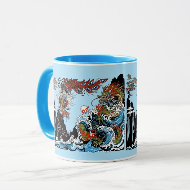 Caneca Dragão e Feng Huang. Ilustração de Insima (Frente Esquerda)