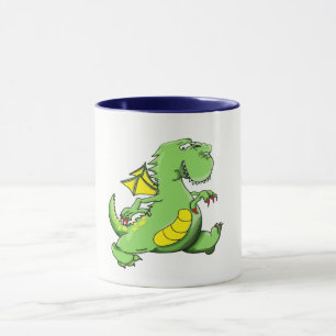 Caneca Dragão verde de desenho animado andando de costas