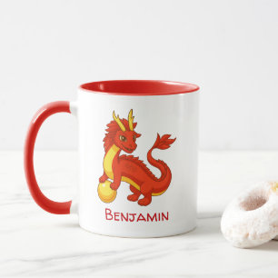 Caneca Dragão Vermelho Chinês Nome Personalizado