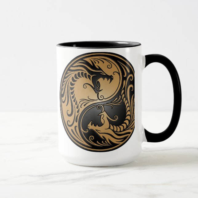Caneca Dragões, marrom e preto de Yin Yang (Direita)