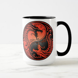 Caneca Dragões, vermelho e preto de Yin Yang