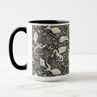 Caneca Dragões Whimsical na noite - creme em preto