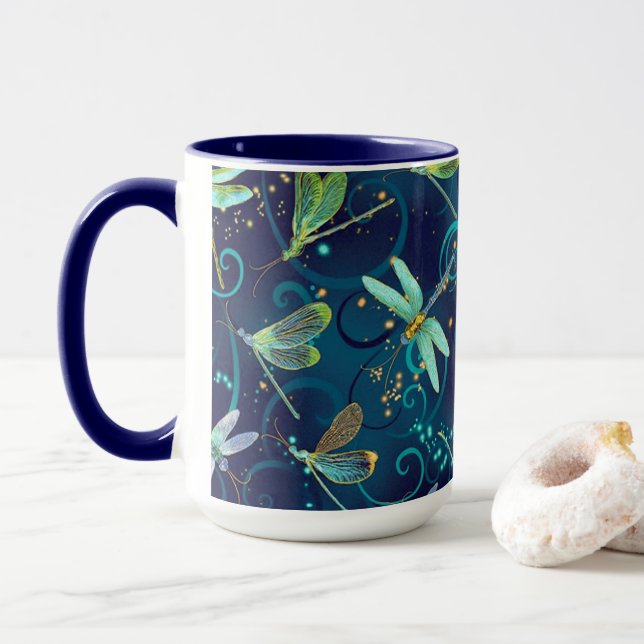 Caneca Dragonflies Teal 15oz Combo Mug (Com Donut)