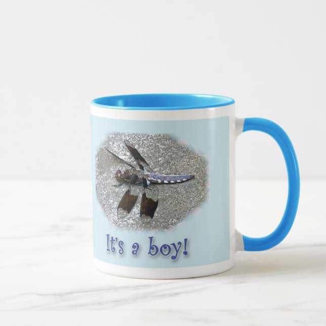 Caneca Dragonfly Azul É um menino! Nova Cama de Bebê (Direita)