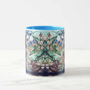 Caneca Dragonfly Azul na ilustração da safra da lagoa