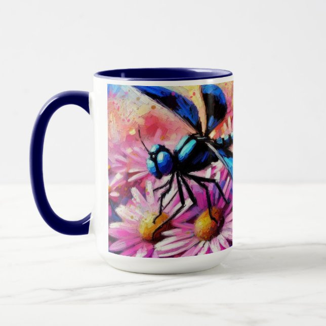 Caneca Dragonfly Impressionista Em Disias Rosa Floral (Esquerda)
