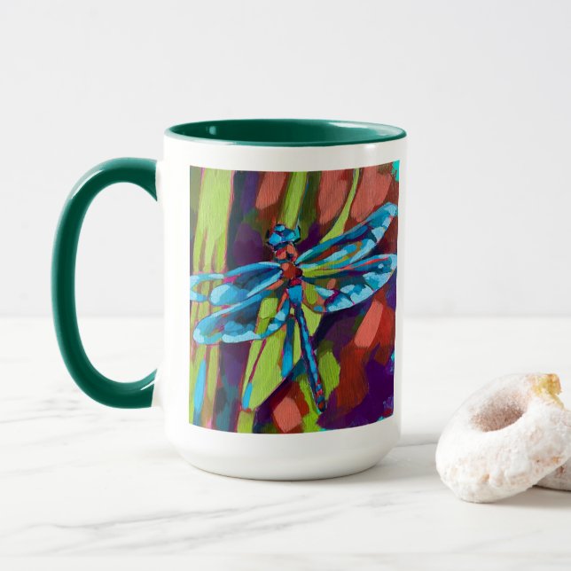 Caneca Dragonfly Painting - Gift for Insect Lovers (Com Donut)