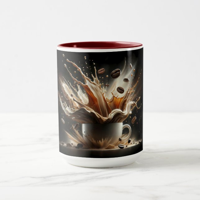 Caneca Dramático Salpico de Café com Grãos de Café Flutua (Centro)