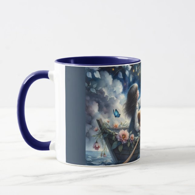 Caneca Dreamy Girl Rowing Boat Moonlit Fantasy Scene (Esquerda)