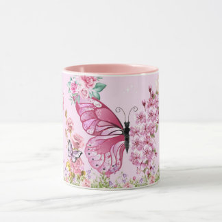 Caneca Dreamy Pink Butterfly Mug – Floral Aesthetic Coffe