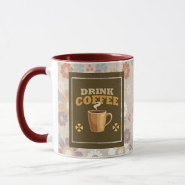 Caneca Drink Coffee Mug – Maroon Floral Aesthetic Pattern