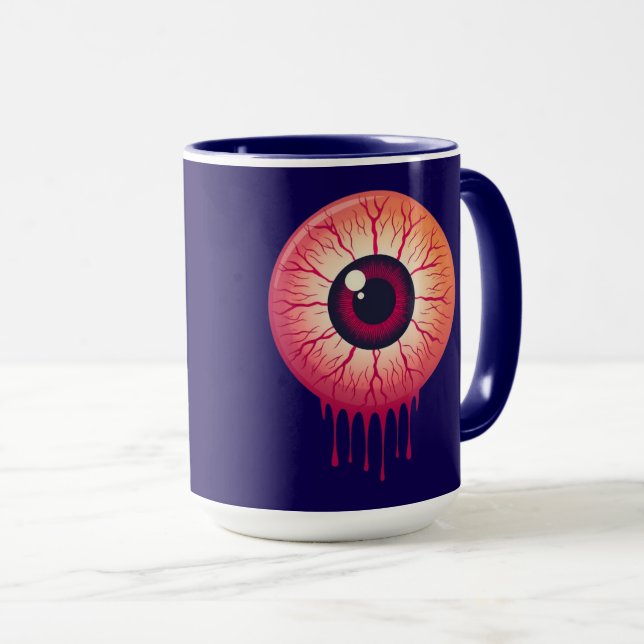 Caneca Dripping Crimson Gaze: Surreal Eyeball Art (Frente Esquerda)