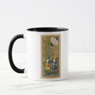 Caneca Duas figuras que lêem e que relaxam em um pomar