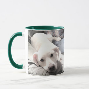 Caneca Duas fotos de Adorável Puppy Branca e Preguiçoso n