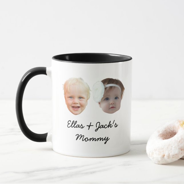 Caneca Duas Mamães De Foto Personalizadas De Duas Caras (Com Donut)