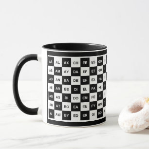 Caneca Duas palavras de letras Black White Squares (vers
