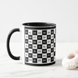Caneca Duas palavras de letras Black White Squares (versã