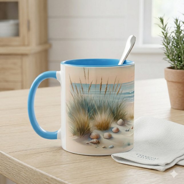 Caneca Dunas Costeiras Pastel em Aquarela (Pastel Coastal Dunes Watercolor Mug On Kitchen Counter)