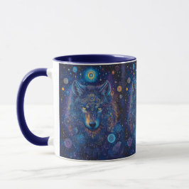 Caneca Dunkler Wolf mit Mandala magischer Sternenhimmel