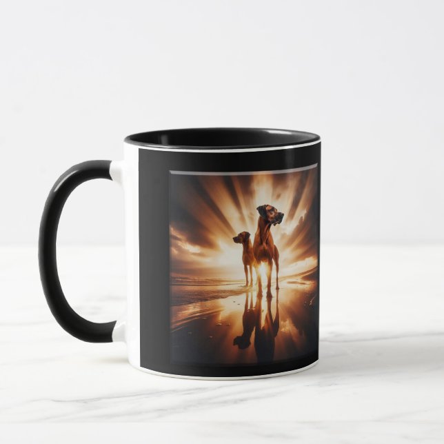 Caneca Duo Art Sunset Beach Rhodesian Ridgebacks (Esquerda)