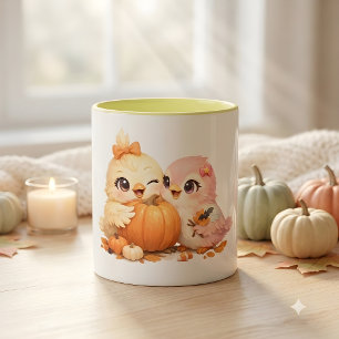 Caneca Duo de Pássaros Amigáveis no Abóbora de Halloween