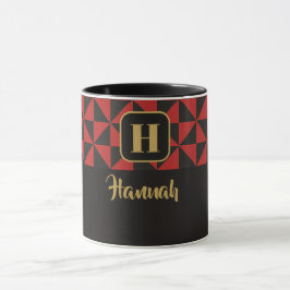 Caneca Duo Geo Black & Crimson Red Custom Names
