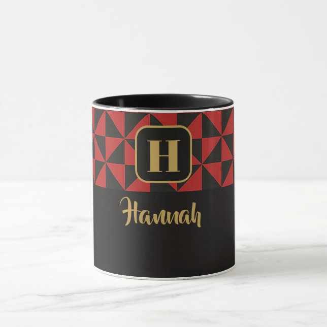 Caneca Duo Geo Black & Crimson Red Custom Names (Centro)