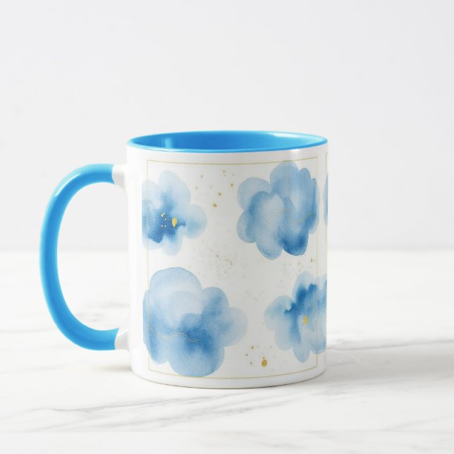 Caneca Dusty Blue Clouds Sprinkled Gold Frame Mug Tasse (Esquerda)