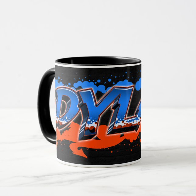Caneca Dylan Vorname Name Graffiti blue orange Tasse (Frente Esquerda)