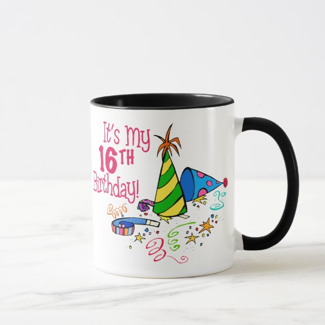 Caneca É meu 16o aniversário (os chapéus do partido) (Direita)
