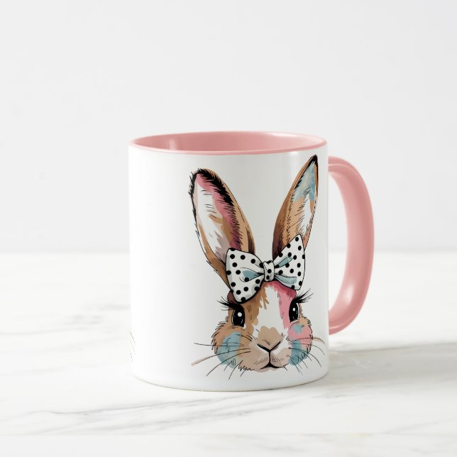 Caneca e Xícara de Páscoa com Laço de Coquette Bun (Frente Esquerda)