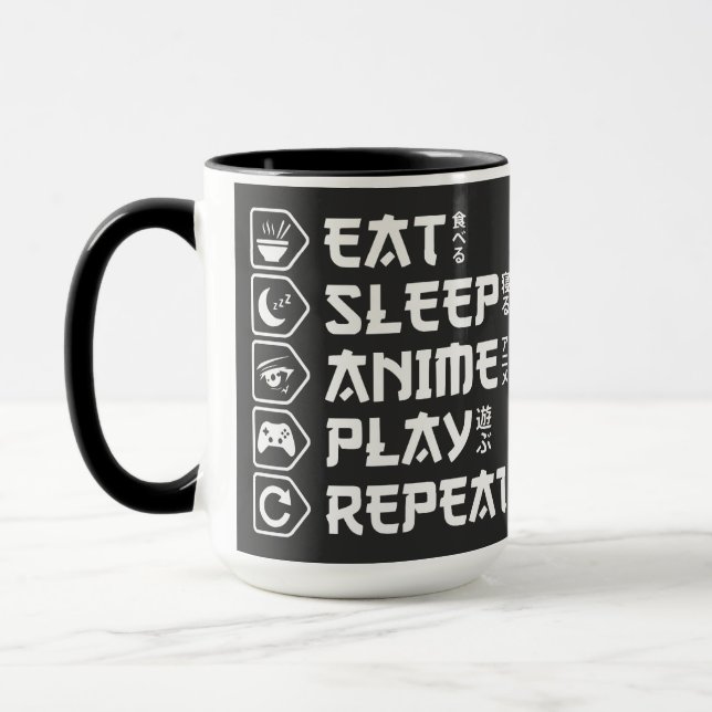 Caneca Eat Sleep Anime Play Repeat Otaku Anime Lifestyle (Esquerda)