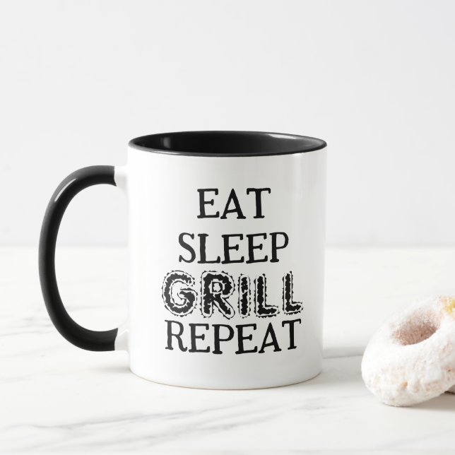 Caneca Eat Sleep Grill Repeat coffee mug for BBQ chef (Com Donut)