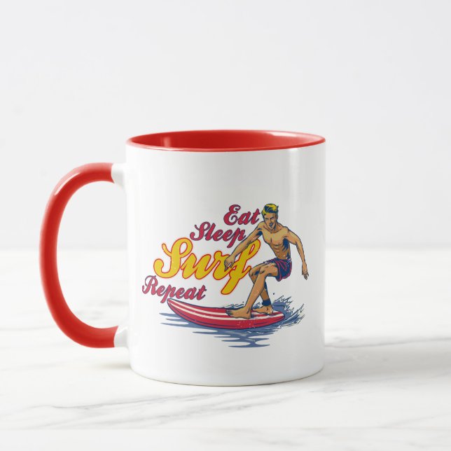 Caneca Eat Sleep Surf Repetir Presente Legal para Surfist (Esquerda)