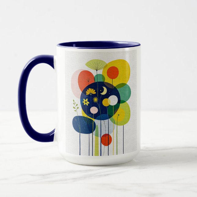 Caneca Eclético Floral Cósmico Moderno Botânico Retrô Som (Esquerda)