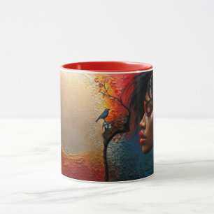 Caneca 🌕 🎨 👤 Eclipse Colorida, Abstrato Art com Silho