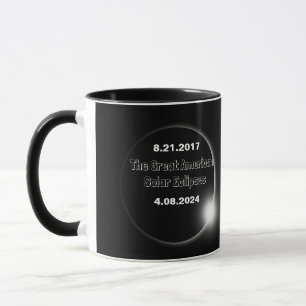 Caneca Eclipse Solar de 2024 e 2017 com Datas Duplas