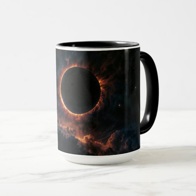 Caneca Eclipse Solar que inspira Arte IA Awe por Xzendor7 (Frente Esquerda)